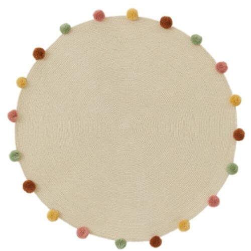 Round Pompom-trimmed Jute Floor Mat