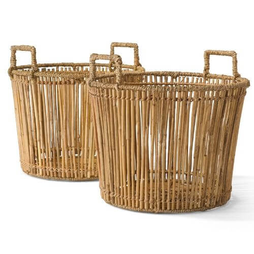 2 natural wood baskets