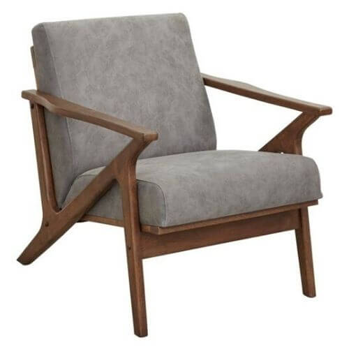 wood chair with gray cushions