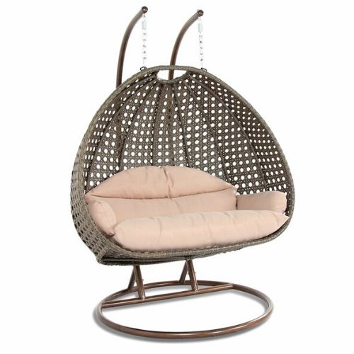 Wicker Hanging Egg Double Swing Chair with Stand