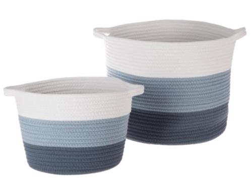 white and blue rope baskets