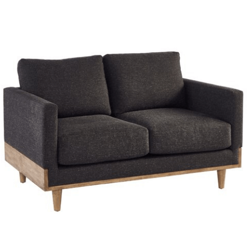 Black Linen Cushion with Wooden Trim Loveseat