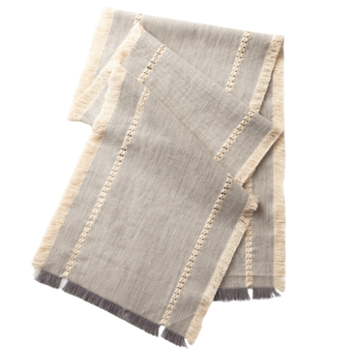 Gray Table Runner with fringe