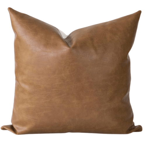 faux Brown Leather wand white cotton Pillow Cover