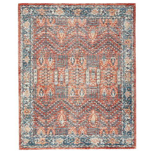 Blue and red distressed rectangle rug