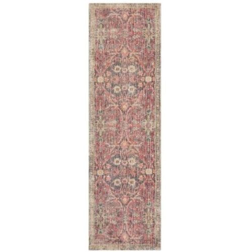 Long narrow red distressed rug