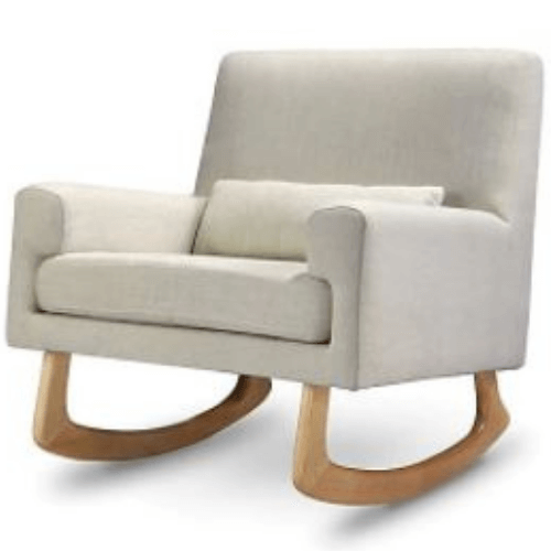 Beige Rocker with light legs and removable lumbar pillow