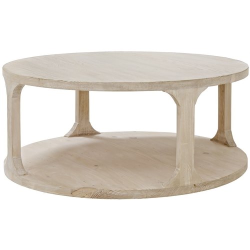 Round reclaimed light wood coffee table