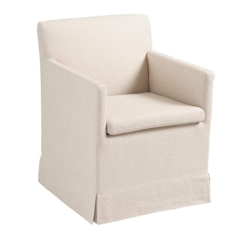 light sand colored upholstered armchair