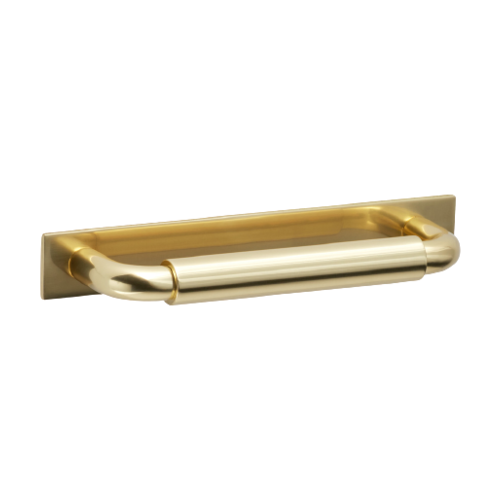 Gold rod drawer pull with gold mounting