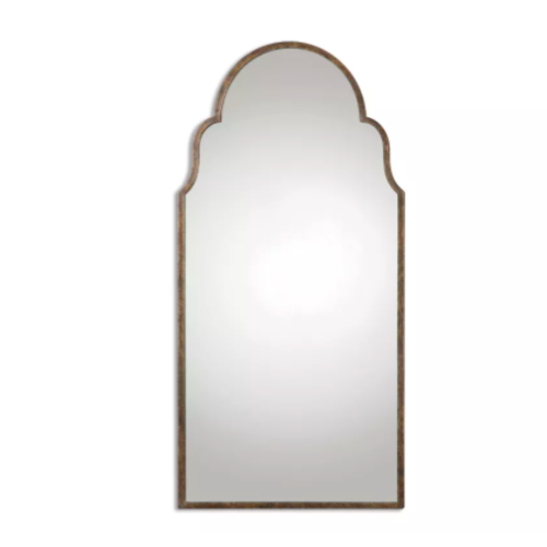 Tall mirror with bronze border and arched top