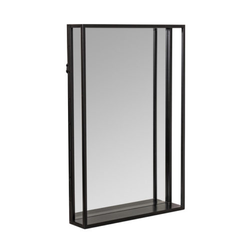 Black shadowbox mirror with small shelf