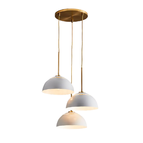 White bell shaped light fixture shade with gold