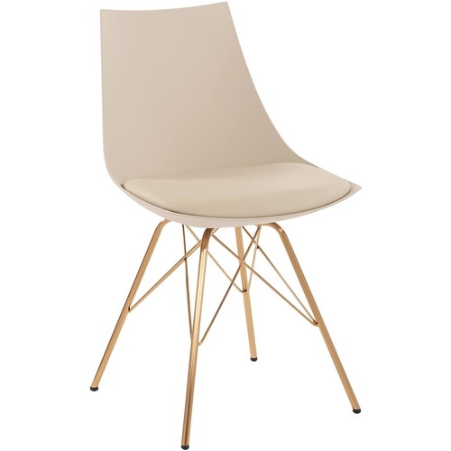 Bucket style chair, armless, cream colored, with metal legs