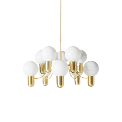 Multitiered white bulbed chandelier