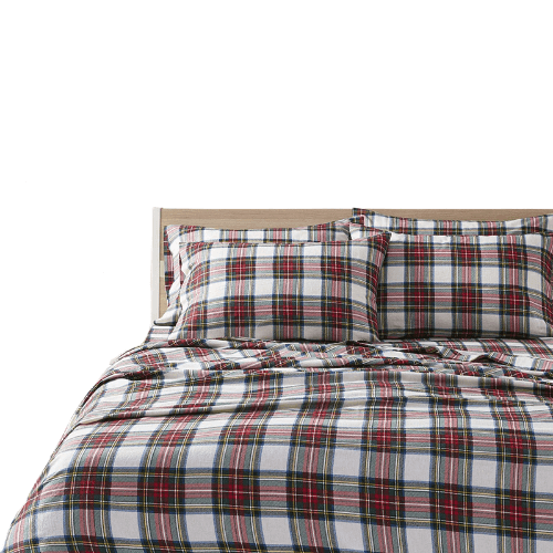 Plaid Multicolors Flannel Printed Bed Sheet Set