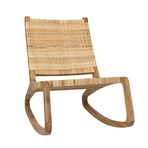 light wood teak wicker rocking chair