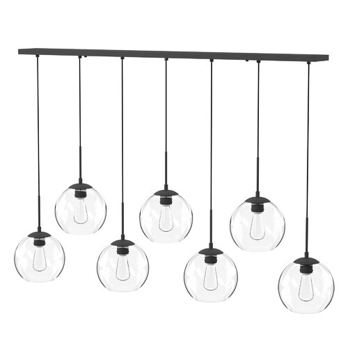 line of seven hanging glass bulbs