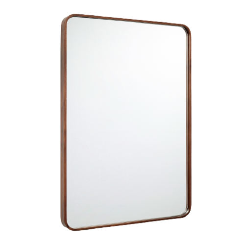 rectangle mirror with rounded edges and a wooden frame