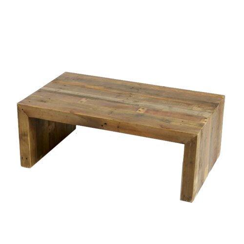 Refurbished wood coffee table. rectangle shape with a slab leg on either end