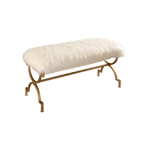 Brass metal bench with white shag cover