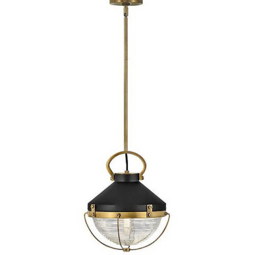 black matte cone shape lamp shade with half orb bulb and a wire caging around bulb