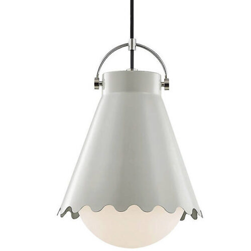 wave-edged light gray conical light shade with a protruding white glass bulb