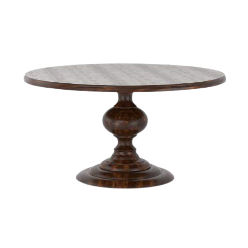 Round wood table with single curved leg