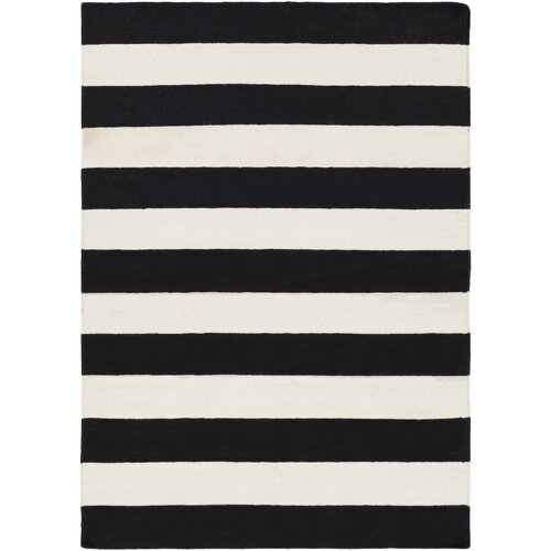 Black and white thick horizontal striped rug
