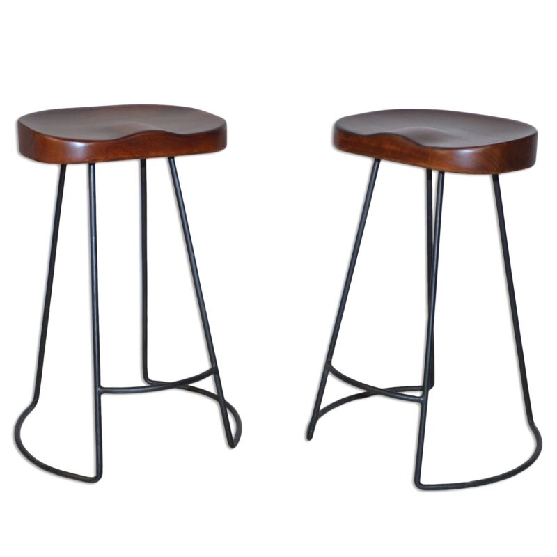 Dark chestnut and black backless counter stools
